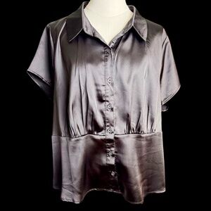 Short Sleeved Black Satin Button Up Blouse Fashion Nova 2X